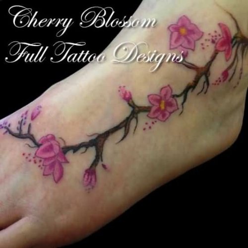 Left Foot Cherry Blosoom Tattoo